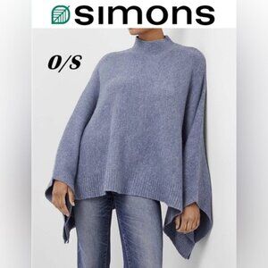 Simons - Ladies Mock-Neck Poncho Sweater - Light Blue. Size: OS. NWT. (1797)
